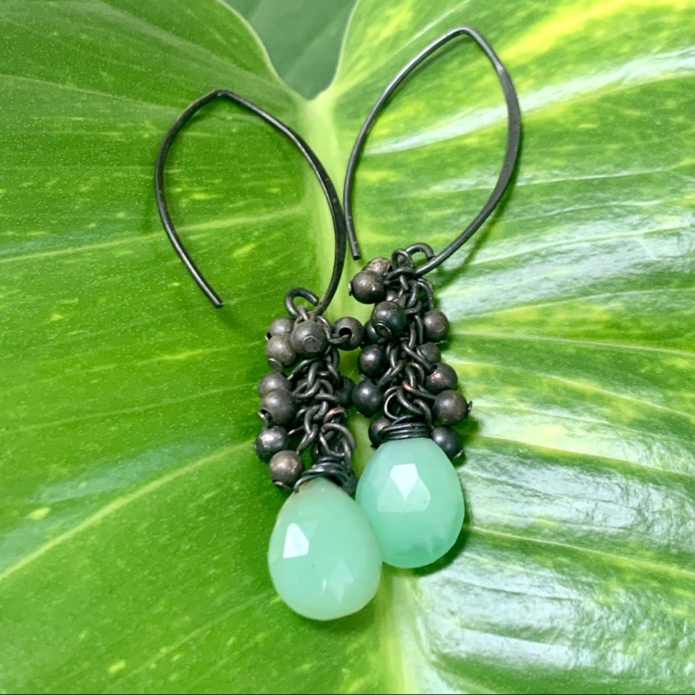 Vintage Green Chalcedony Sterling Silver Earrings